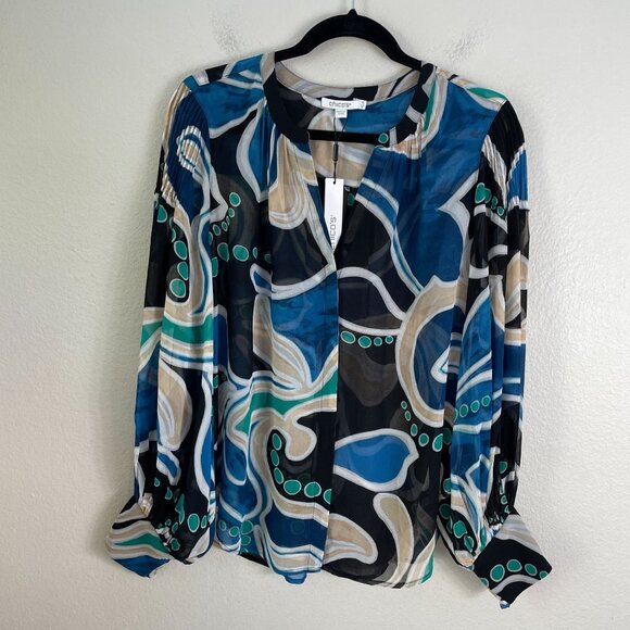 NEW Chicos Womens 10 Pintuck Detail Swirl Print Top Long Sleeve Blouse Shirt - Picture 7 of 16